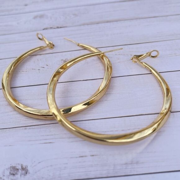 18K Gold Plated Chunky Big Circle Drop Hoop Earrings 925S Sterling Silver - Picture 8 of 13
